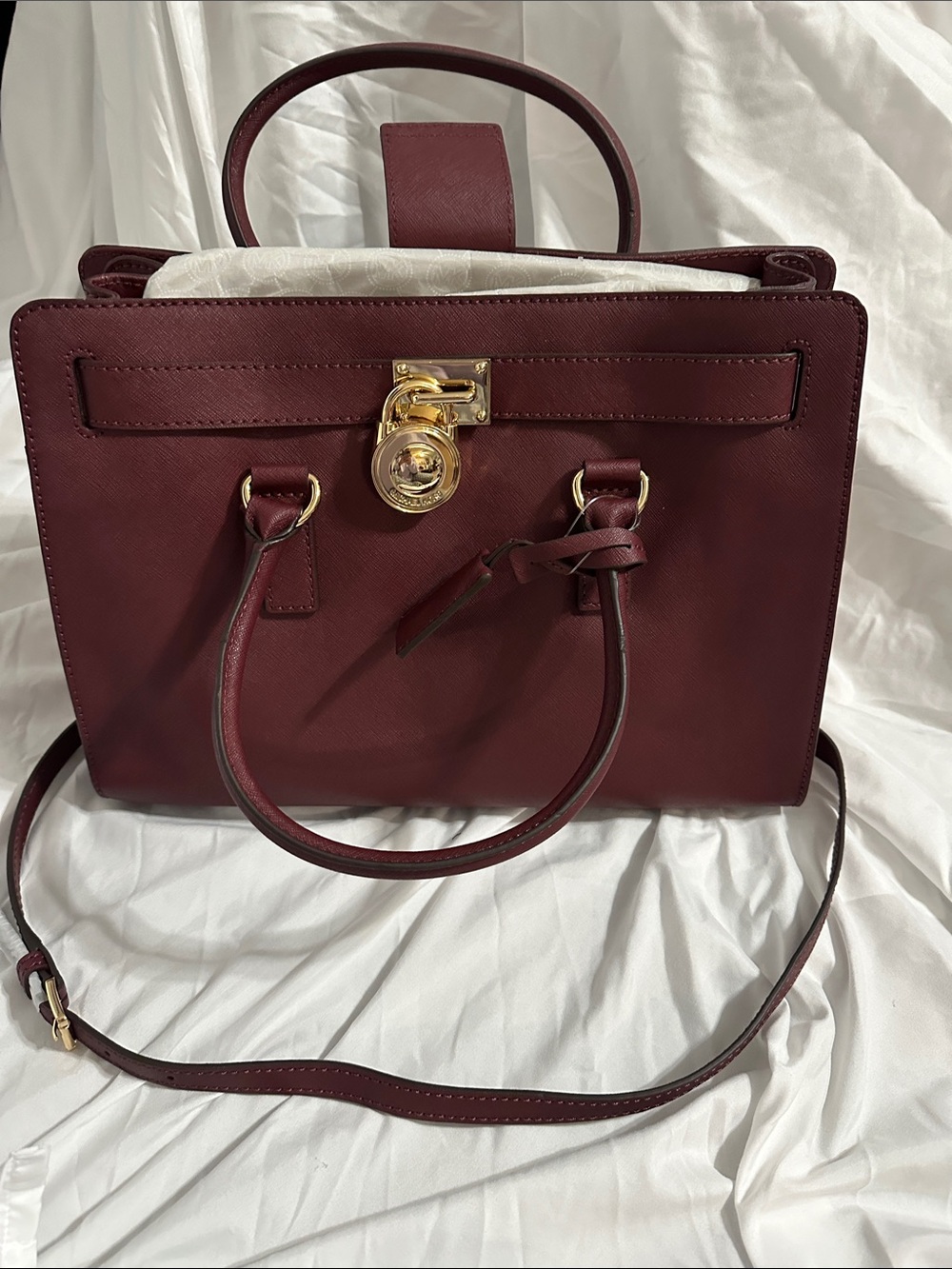 Michael Kors Burgundy Satchel with Gold Hardware
